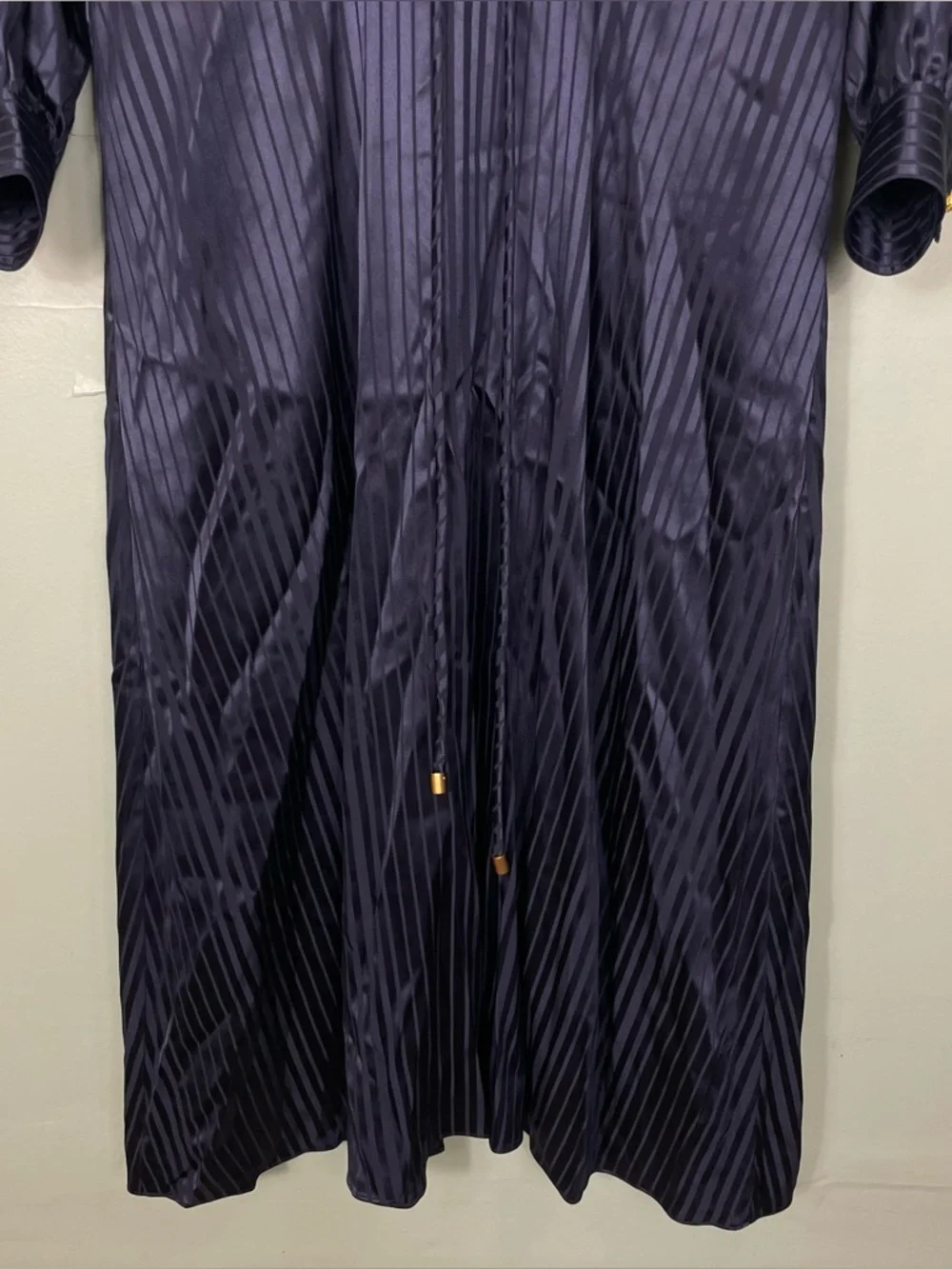 Tory Burch Striped Long Sleeve Drawstring Silk Blend Midi Dress‎ Navy Blue XS